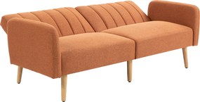 Sofá-Cama de 2 Lugares, 173 x 75 x 73 cm, Encosto Reclinável em 3 Posições, Castanho