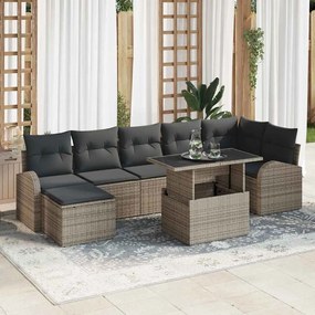 vidaXL Conjunto de Sofá de Jardim 8 Peças com Almofadas Cinza Rattan Polipropileno