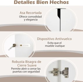 Aparador Buffet Armário de cozinha moderno com 2 portas e Estantes 106 x 38 x 80 cm Branco