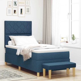 vidaXL Cama Box Spring com Colchão e Banco Azul 90x190 cm Tecido