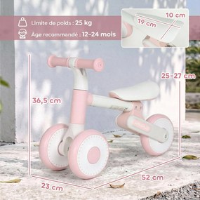 Bicicleta sem Pedais Dobrável para Bebé, 52 x 23 x 36,5 cm, Assento Ajustável, Cor-de-rosa