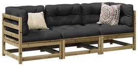 vidaXL 3 pcs conjunto sofás de jardim c/ almofadões pinho impregnado