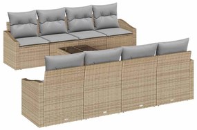 Conjunto de sofá de jardim com 7 peças e almofadas bege em rattan sint