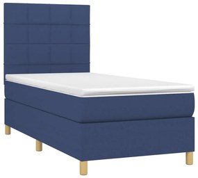 Cama box spring c/ colchão e LED 90x200 cm tecido azul