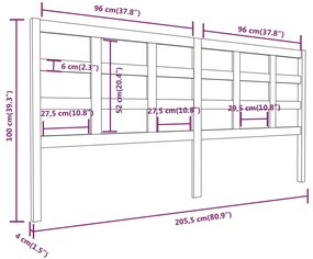 Cabeceira de cama 205,5x4x100 cm pinho maciço cinzento