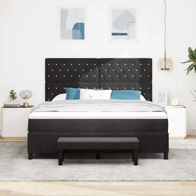 Cama com Box Spring com Colchão e Banco Preto 180x200 cm Veludo