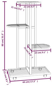 Suporte vasos c/ 4 prateleiras e rodas 44x23x80 cm ferro branco