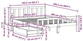 Cama sem colchão 160x200 cm madeira de pinho maciça branco