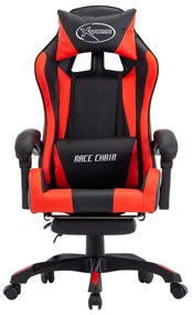 Cadeira estilo corrida c/ apoio pés couro artif. vermelho/preto