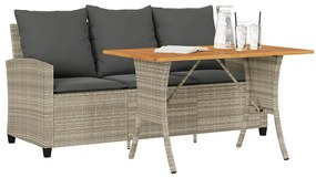 vidaXL Sofá jardim c/ mesa e almofadões 3 lugares vime PE cinza claro