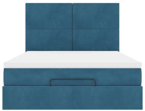 Estrutura de cama otomana colchões 140x200cm veludo azul escuro