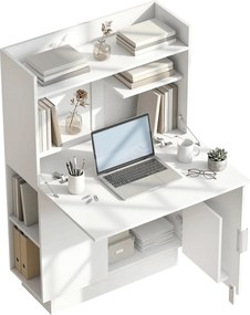 Secretária dobrável para computador  80 x 30 x 128 cm,  com tampo rebatível, prateleiras e armário, branca