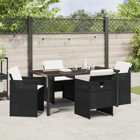 Conjunto de Jantar de Jardim de 5 Peças com Almofadas Preto Rattan Pol