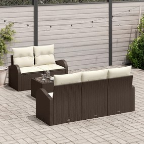 Conjunto de Sofás de Jardim 6 Peças com Almofadas Castanho Polirattan,