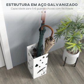 Suporte para Guarda-Chuvas com 4 Ganchos e Bandeja de Gotejamento Amovível Porta Guarda-Chuvas 15,5x15,5x41 cm Branco