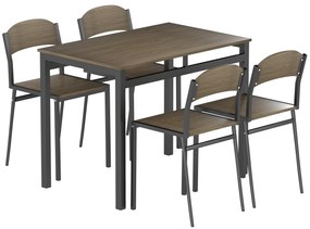 Conjunto de Mesa e Cadeiras de Refeição Mesa de Cozinha Retangular com 4 Cadeiras Estilo Moderno Castanho Escuro e Preto
