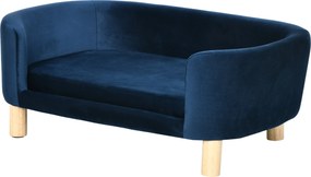 PawHut Sofá Pequeno Sofá para Cães com Pés de Madeira Almofada Removível e Capa Lavável 86x55x33 cm Azul | Aosom Portugal
