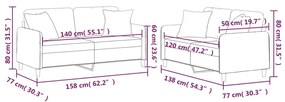 2 pcs conjunto de sofás com almofadas tecido cinzento-claro