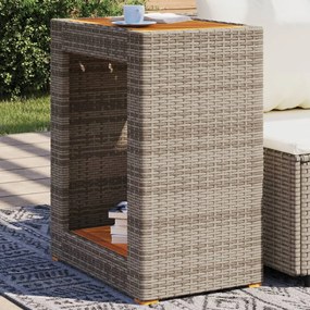 vidaXL Mesa apoio jardim c/ tampo madeira 60x40x75 cm vime PE cinzento