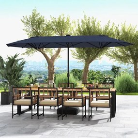 Guarda-sol jardim Duplo 4 x 2 m com Luzes Solares com base e Manivela Azul Marinho