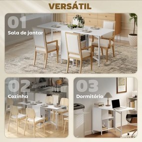 Mesa de Cozinha Dobrável com Arrumação (CADEIRAS NÃO INCLUIDAS) Mesa de Refeição Compacta com 4 Prateleiras 169x60x75 cm Branco