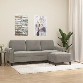 vidaXL Sofá de 3 lugares com apoio de pés 180 cm veludo cinzento-claro