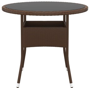 Mesa de jardim Ø80x75 cm vidro temperado e vime PE castanho