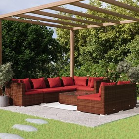 vidaXL 8 pcs conjunto lounge jardim c/ almofadões vime PE castanho