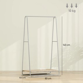 Charriot com Prateleira para Sapatos Barras Superior e Laterais Estrutura de Metal 80x44x140 cm Madeira e Cinza