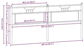 Cabeceira de cama 200 cm derivados madeira/aço carvalho sonoma