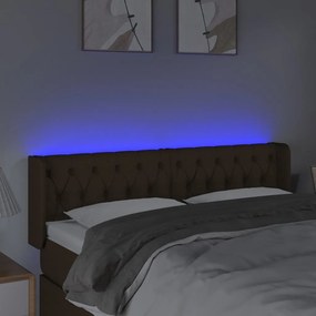 Cabeceira de cama c/ luzes LED tecido 163x16x78/88 cm castanho