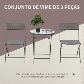 Conjunto de Mesa e 2 Cadeiras Móveis Ratan para Jardim Dobrável Estrutura Aço - 61x46x84cm Castanho