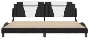 Estrutura cama c/ luz LED 200x200 cm couro artif. preto/branco