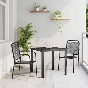 vidaXL Conjunto de Jantar de Jardim 3 Peças Preto Cordão de Algodão e Aço