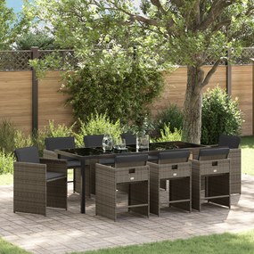 vidaXL Conjunto de Jantar de Jardim de 9 Peças com Almofadas Cinza Rattan PE