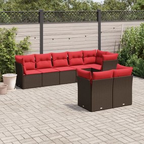vidaXL 8 pcs conjunto sofás de jardim c/ almofadões vime PE castanho
