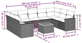 10 pcs conjunto de sofás p/ jardim com almofadões vime PE bege