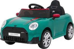 Carro elétrico para Crianças Mini Cooper 12V, Rodas Eva, Assento Couro ecológico Verde