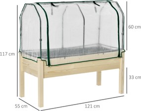 Horta Vertical Elevada de Madeira 121x55x117cm com Cobertura de Proteç