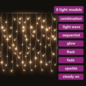 Cortina luzes pingente gelo 10m 400 LED 8 funções branco quente