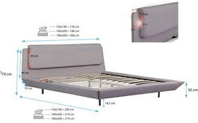 Cama de Casal Flutuante "Beatrice" em Cinzento - 150x190 cm – Design M