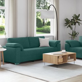 Conjunto de Sofás 2 Peças com Almofadas Verde Escuro em Tecido