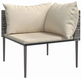 3 pcs conjunto lounge de jardim c/ almofadões vime PE cinzento