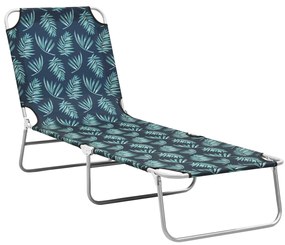 Espreguiçadeira dobrável aço e tecido com folhas estampadas