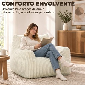 Poltrona de Chão em Bombazina com Encosto, Apoios de Braços e Acolchoado Espesso sem Estrutura sem Montagem Branco Creme