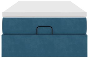 Estrutura cama otomana com colchão azul escuro 90x190cm veludo