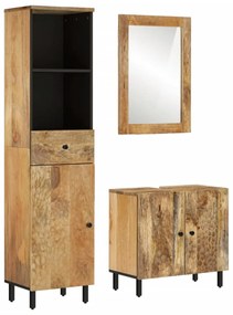 vidaXL 3 pcs conj. móveis de casa de banho madeira de mangueira maciça