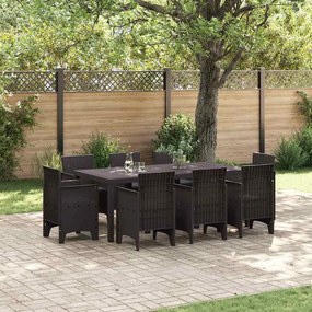 vidaXL Conjunto de Jantar de Jardim de 9 Peças com Almofadas em Rattan Sintético Castanho