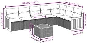 8 pcs conjunto sofás de jardim c/ almofadões vime PE cinzento