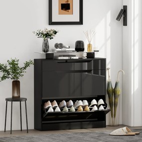 Sapateira 2 gavetas basculantes, 1 gaveta deslizante, 1 balcão, 89 x 23 x 96 cm, preto